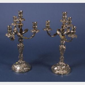 Pair of French .950 Silver Four Light Candelabra