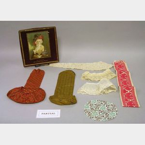 Group of Assorted 19th and 20th Century Printed Textile Fragments, Lace, Trim, Small Articles, Notions, Etc.