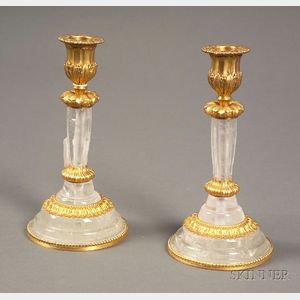 Pair of Directoire-style Colorless Glass and Bronze Mounted Candlesticks