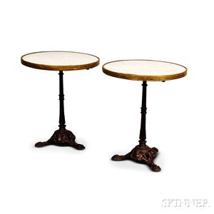 Pair of Marble-top Cast Iron Garden Tables. 