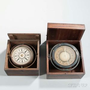 Two Boxed Gimbaled Ship's Compasses