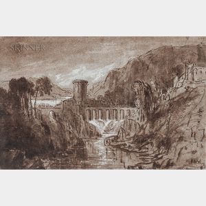 British School, 19th Century Rugged Landscape with Dam