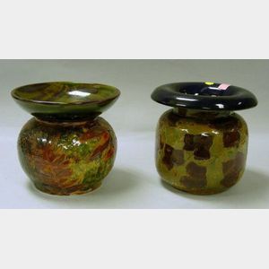 Two Doulton Lambeth Natural Foliage Decorated Stoneware Spittoons.