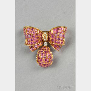 18kt Gold, Pink Sapphire, and Diamond Bow Brooch