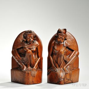 Pair of Carved Wood Figural Bookends