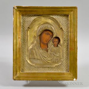 Framed Russian Icon Depicting the Madonna and Child