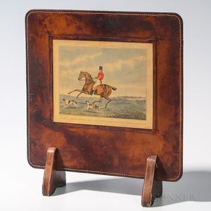 Small Leather-covered Screen with Applied Fox Hunt Image