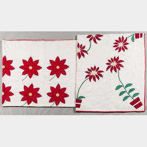Two Hand-stitched Floral Applique Quilts