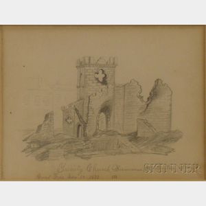 Framed Pencil Drawing on Paper/Board of the Trinity Church, Boston, Attributed to Digbee W. Chandler (American, 1856-1928)