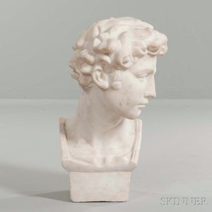 Continental School, 19th Century White Marble Bust of David