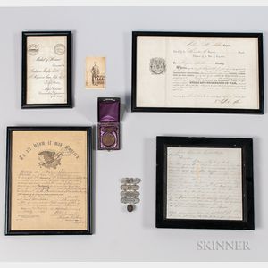 Gillmore Medal, Presentation Document, Ladder Bar Medal, and Ephemera Related to Corporal Rufas Tilbe, 17th Regiment Connecticut Volunt