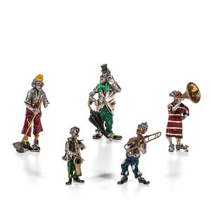 Five Enamel and Sterling Silver Clown Figures