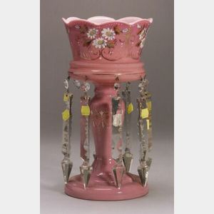 Opalescent Pink and Enamel Decorated Mantel Lustre