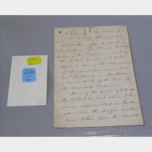 Autograph Letter Concerning the Death of Napoleon