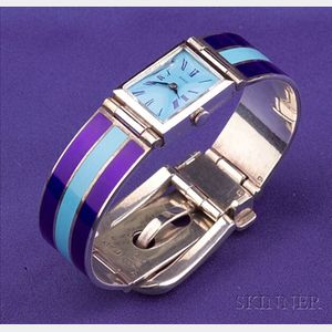 Sterling Silver and Enamel Wristwatch, Gucci