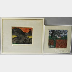 Three Framed Prints: Karl Schrag (American, 1912-1995),Evening Sun - Low Tide