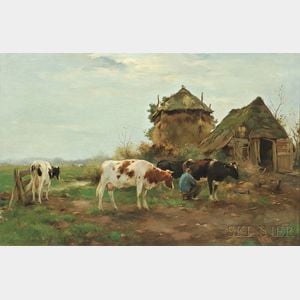 Adrianus Johannes Groenewegen (Dutch, 1874-1963) Milking Time