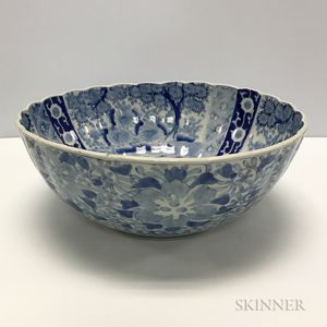 Blue and White Lobed Floral Bowl
