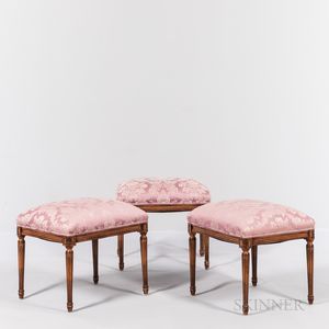 Three Louis XVI-style Fruitwood and Upholstered Ottomans
