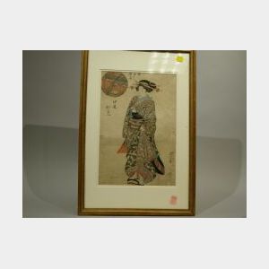 Framed Japanese Woodblock Print of a Woman.