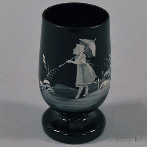 Mary Gregory-type Enameled Dark Amethyst Glass Tumbler