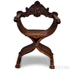Continental Carved Walnut Savonarola Chair