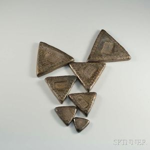 Seven Formosa Triangular Silver Scale Weights