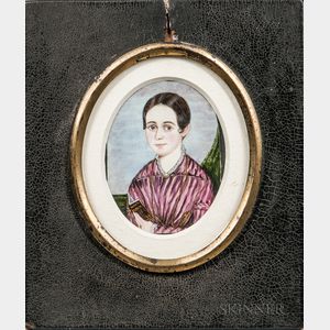 American School, 19th Century Portrait of a Young Woman in a Purple Dress