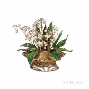 Gold, Enamel, and Freshwater Pearl Model of Lily of the Valley