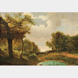 Marinus Adrianus Koekkoek I (Dutch, 1807-1870) Landscape in Summer with Clouded Sky