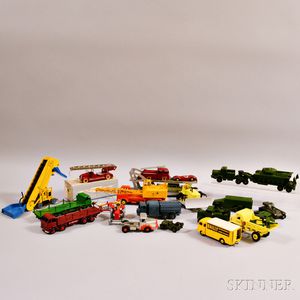 Nineteen Dinky Toys Cars, Trucks, and Military Vehicles. 