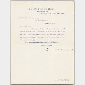 Roosevelt, Theodore (1858-1919) Typed Letter Signed, 15 July 1901.