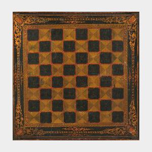 Polychrome Painted Wooden Two-Sided Game Board