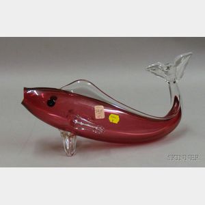 Ruby and Colorless Glass Fish Sculpture