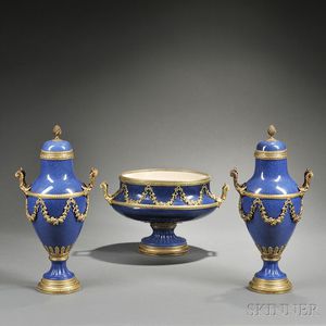 Three-piece Gilt-bronze-mounted Powder Blue-glazed Porcelain Garniture