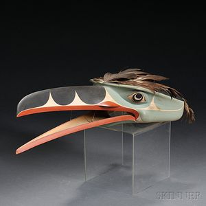 Contemporary Polychrome Carved Wood Raven Mask