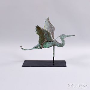 Patinated and Molded Copper Egret Weathervane