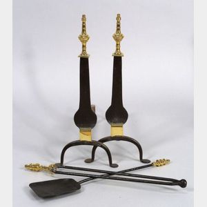 Pair of Iron and Brass Knife-blade Andirons