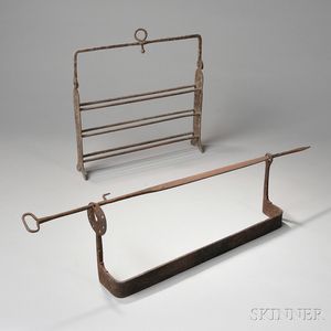 Wrought Iron Standing Broiler and Roasting Spit with Rack