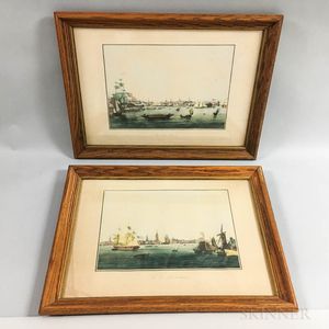 Two Hand-colored Prints of Boston and Philadelphia After Garneray
