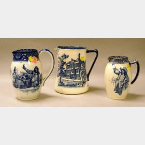Three Royal Doulton Blue and White Transfer Decorated Jugs