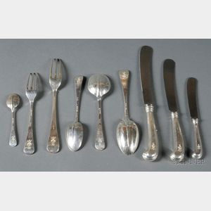 Assembled Group of English Silver Georgian-style Flatware for Eight
