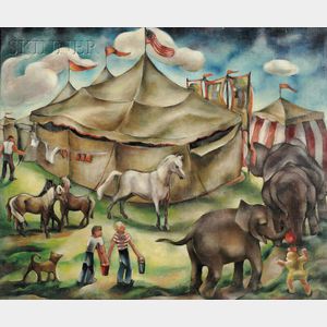 Hazel Finck (American, 1894-1977) Circus Backyard