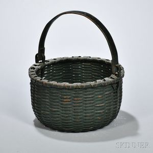 Green-painted Woven Splint Swing Handle Basket