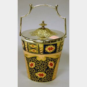Continental Silver Plate Mounted Imari-style Decorated Ceramic Biscuit Barrel.