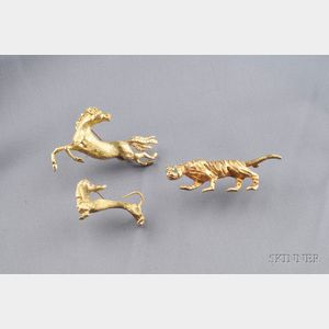 Three 14kt Gold Animal Pins