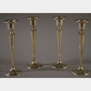 Set of Four R. Wallace Sterling Silver Weighed Tall Candlesticks.