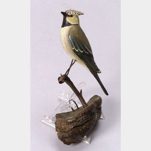 Carved and Painted Cedar Waxwing Figure