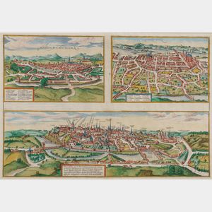 French Views, Two Framed Engravings: Orleans, Montpellier, Tours, and Poitiers.