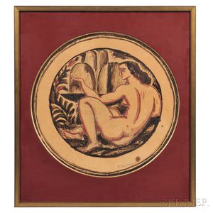 René Buthaud (French, 1886-1986) Design for a Ceramic Plate/Cubist Reclining Nude
